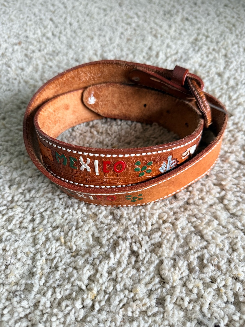 Hand Tooled Leather Belt Brown Painted Western Style Size 36